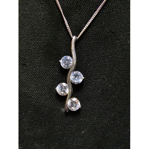 178 - 925 Silver drop pendant inset with 4x large sparkly crystal CZ Stones on a 18 inch 925 Silver chain ... 