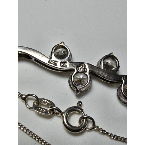 178 - 925 Silver drop pendant inset with 4x large sparkly crystal CZ Stones on a 18 inch 925 Silver chain ... 