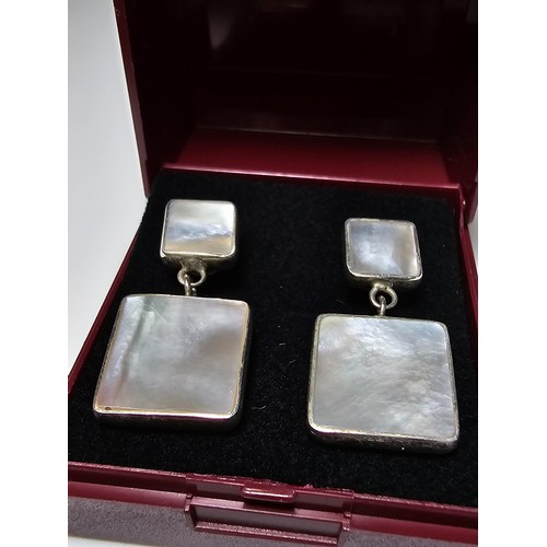 180 - Pair of stunning 925 Silver drop earrings inset with large square panels of Mother of Pearl having g... 