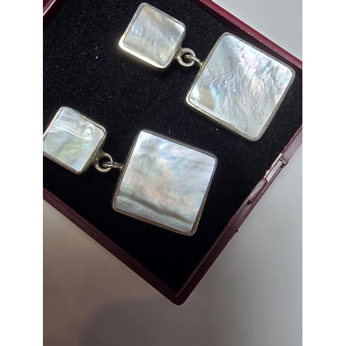 180 - Pair of stunning 925 Silver drop earrings inset with large square panels of Mother of Pearl having g... 