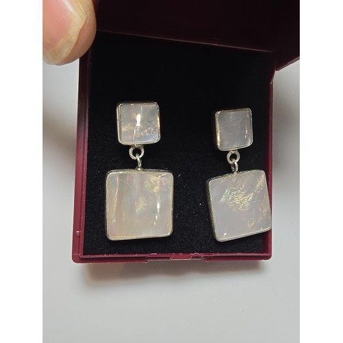 180 - Pair of stunning 925 Silver drop earrings inset with large square panels of Mother of Pearl having g... 