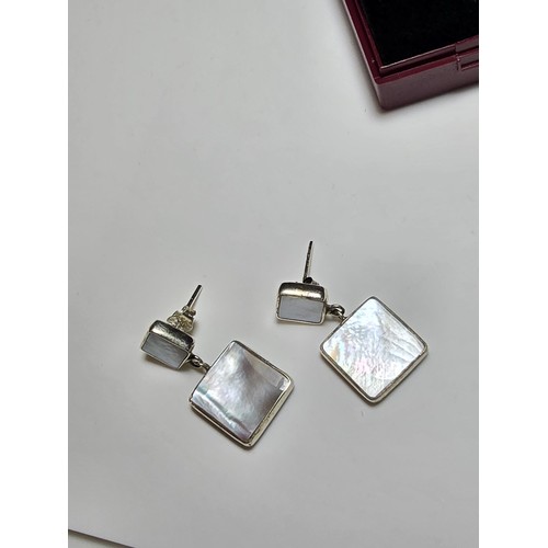 180 - Pair of stunning 925 Silver drop earrings inset with large square panels of Mother of Pearl having g... 