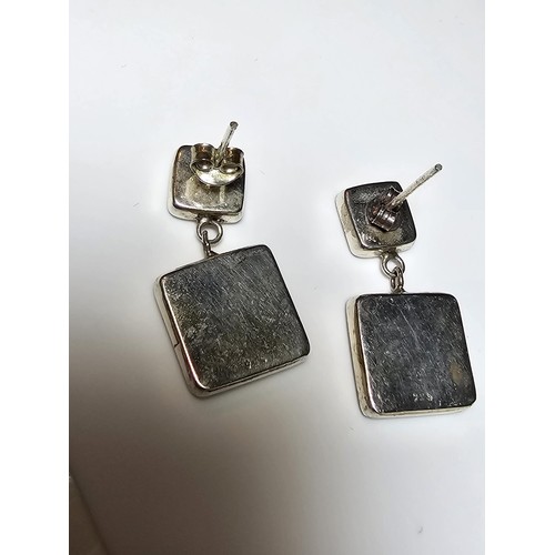 180 - Pair of stunning 925 Silver drop earrings inset with large square panels of Mother of Pearl having g... 