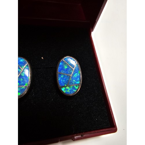 185 - Pair of stunning 925 Silver Opal Earrings inset with blue Opal have an excellent green flashing colo... 