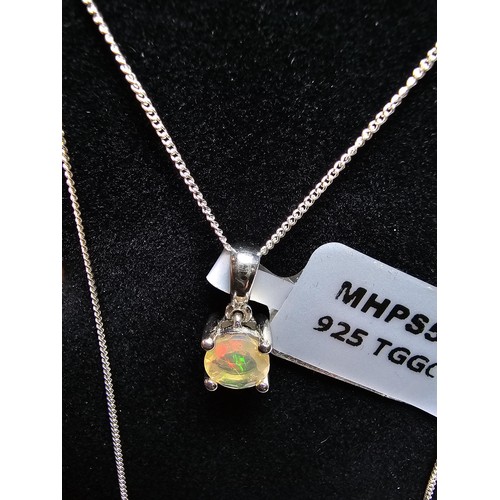 186 - As New Pretty 925 Silver Solitaire pendant inset with a genuine Ethiopian Opal stone presenting exce... 