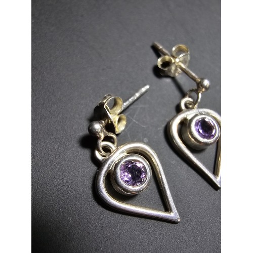 191 - Pair of 925 Silver drop earrings inset with amethyst stones in clean condition - boxed.