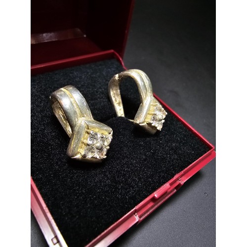 196 - Pair of vintage 925 Silver earrings inset with crystal CZ Stones in clean condition - boxed.