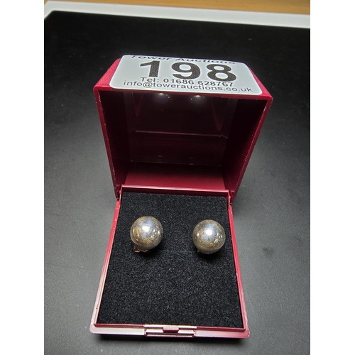 198 - Pair of 925 Silver stud large ball earrings in good clean condition - boxed.