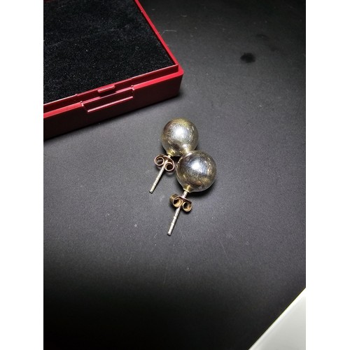 198 - Pair of 925 Silver stud large ball earrings in good clean condition - boxed.