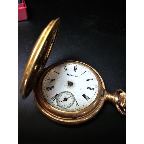 250 - A good quality vintage gold plated fob watch by Hampden, the case is marked Dueber special, the watc... 