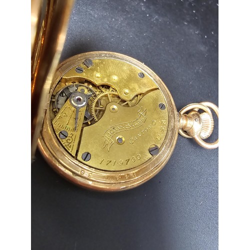 250 - A good quality vintage gold plated fob watch by Hampden, the case is marked Dueber special, the watc... 