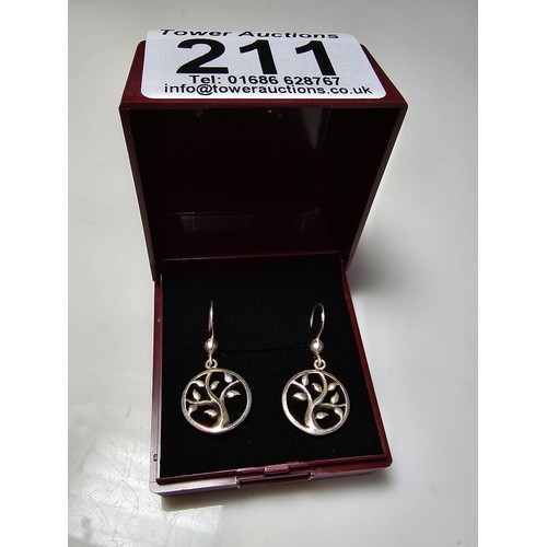 211 - Pair of 925 Silver Tree of Life drop earrings in unused condition - boxed