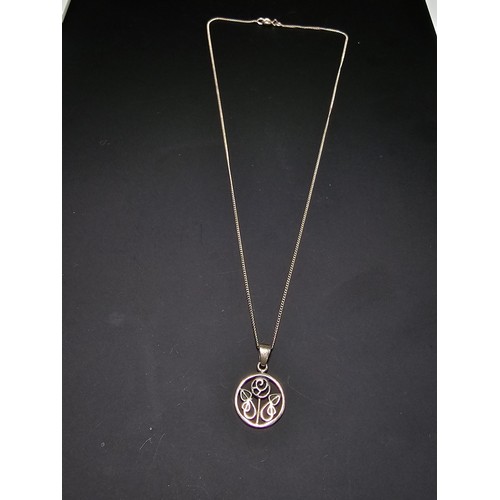 216 - 925 Silver Charles Rennie Mackintosh design pendant on a 18 inch 925 Silver chain in clean condition... 