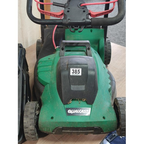 385 - Good quality Qualcast electric lawn mower complete with grass box model number GLM3300