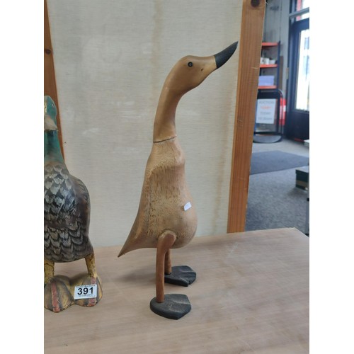 391 - A collection of 6 wooden fairtrade ducks including 3 graduated mallard style ducks. 2 ducks have old... 