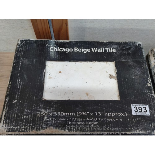 393 - 4 sealed boxes of Chicago beige wall tiles along with 15 extra tiles, each tile measures 25cm x 33cm... 