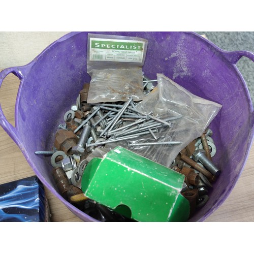 395 - 2 buckets containing a large quantity of various sized nuts screws nails and bolts, some are boxed i... 