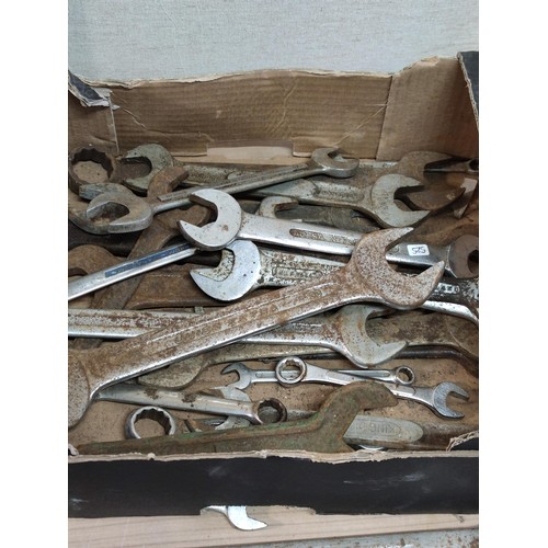 396 - A box containing a large quantity of spanners including a graduated set of King Dick spanners, true ... 