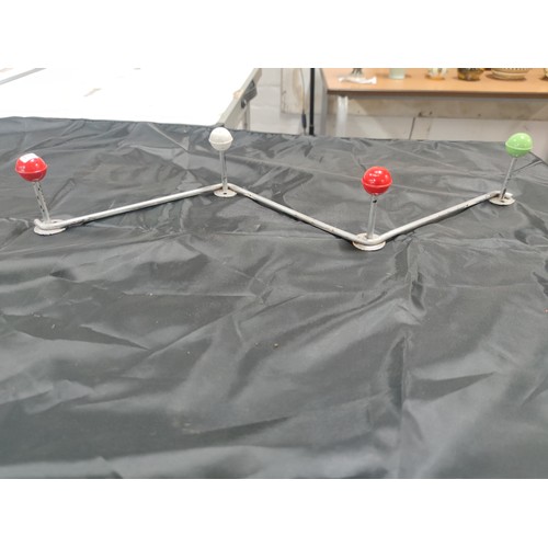 334A - An original 1960's atomic sputnik design coat hanger with colourful ball ends. Length of 55cm.