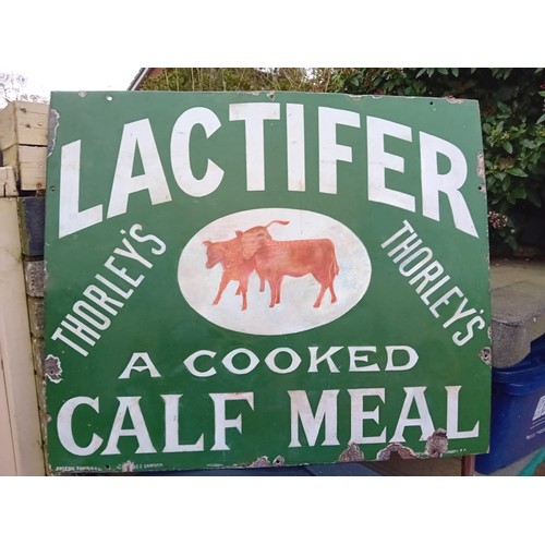 356 - A vintage one sided enamel professionally restored agricultural sign for Lactifer calf meal by Josep... 