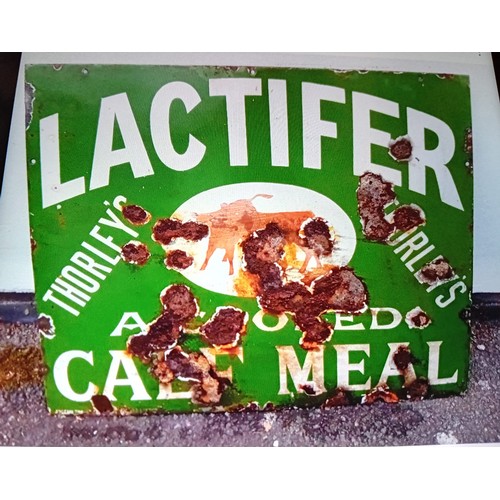 356 - A vintage one sided enamel professionally restored agricultural sign for Lactifer calf meal by Josep... 