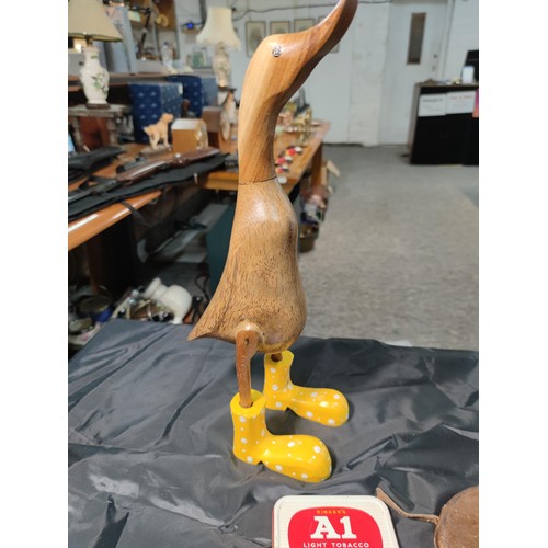 331 - A quantity of collectables including a wooden and metal bound barrel on stand, 2 fair trade ducks (i... 