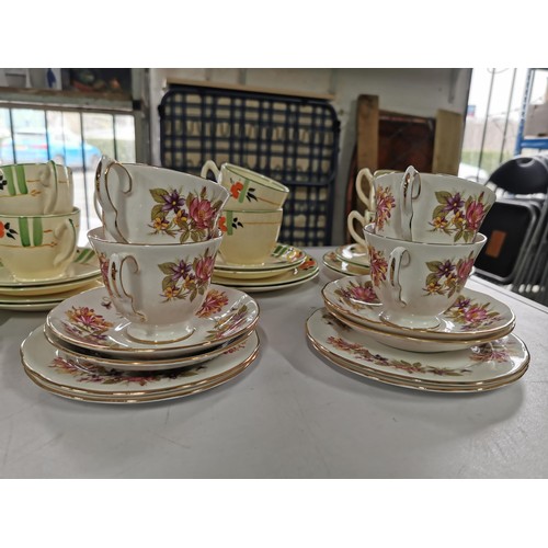 110 - A large quantity of part tea sets to include a mid winter 18 piece set, a Colclough floral design 11... 