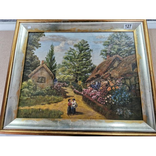 127 - A good quality framed oil on board of a  traditional English country scene signed by C.Hindle dated ... 