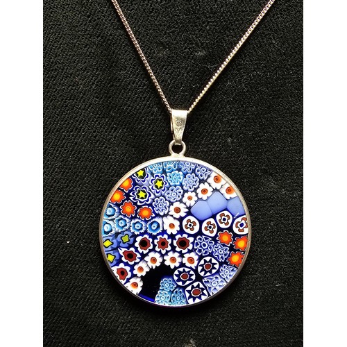 228 - A good quality marked 925 silver Murano glass millefiori double sided pendant on an 18