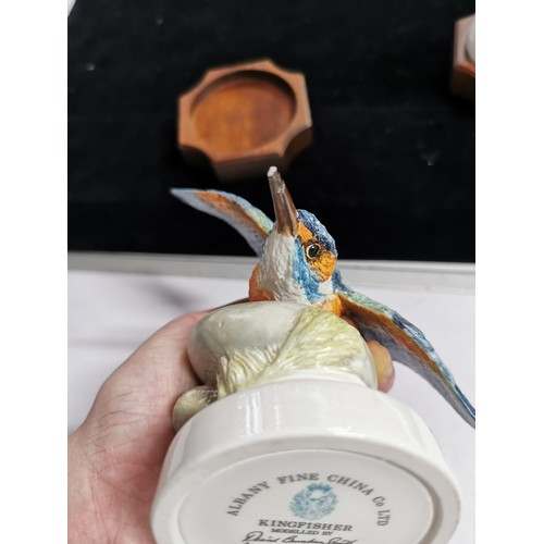 149 - 3 boxed Albany fine china bird figurines standing on wooden plinths, all with COA's, 2500 of each fi... 