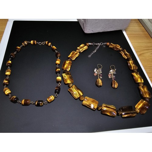 234 - Quantity of semi Precious stone jewellery to include 2x Tigers Eye beaded necklaces, Tigers Eye drop... 