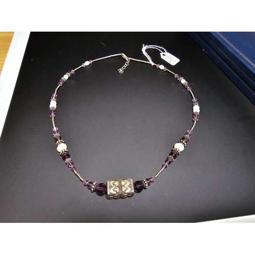 235 - A good vintage 925 Silver multi bead necklace with a ornate design featuring real Pearl beads and Am... 