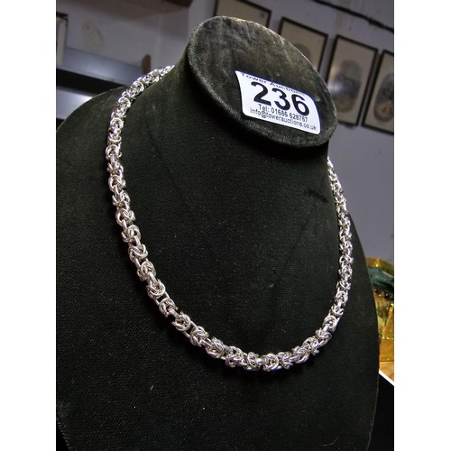 236 - Fine quality Hallmarked 925 Silver heavy neck chain with an unusual knot link design in excellent cl... 