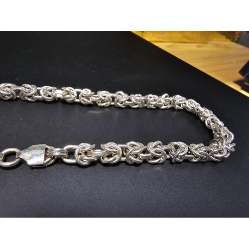 236 - Fine quality Hallmarked 925 Silver heavy neck chain with an unusual knot link design in excellent cl... 