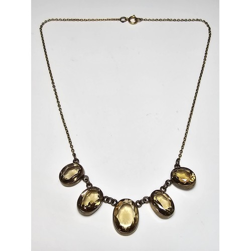 252 - Stunning 9ct Yellow Gold Dress Necklace inset with 5 large faceted natural Citrine gem stones. The l... 