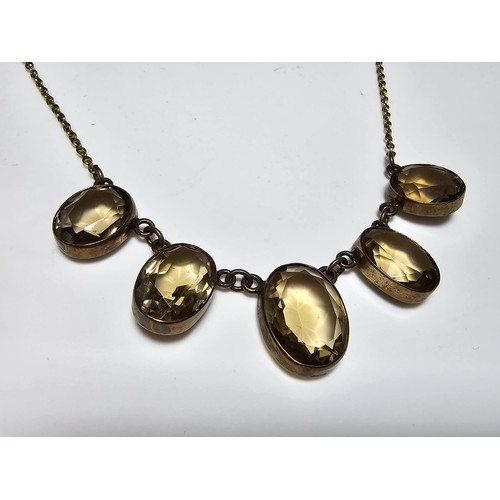 252 - Stunning 9ct Yellow Gold Dress Necklace inset with 5 large faceted natural Citrine gem stones. The l... 