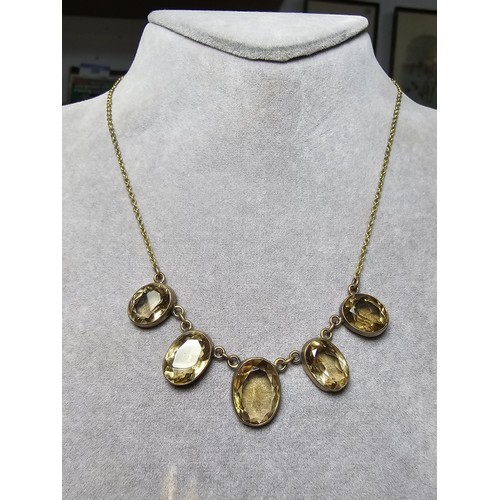 252 - Stunning 9ct Yellow Gold Dress Necklace inset with 5 large faceted natural Citrine gem stones. The l... 