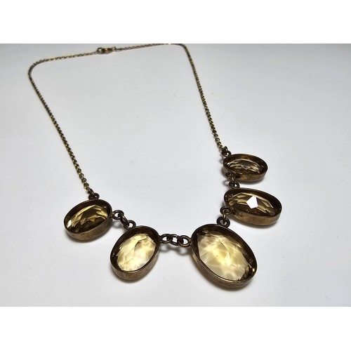 252 - Stunning 9ct Yellow Gold Dress Necklace inset with 5 large faceted natural Citrine gem stones. The l... 