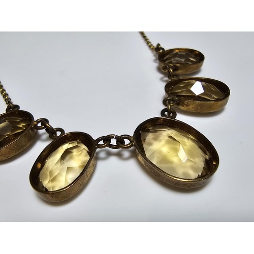 252 - Stunning 9ct Yellow Gold Dress Necklace inset with 5 large faceted natural Citrine gem stones. The l... 