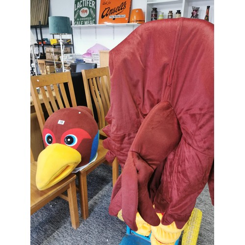 78 - A bird formed full body mascot suit including detachable head, in overall good condition.