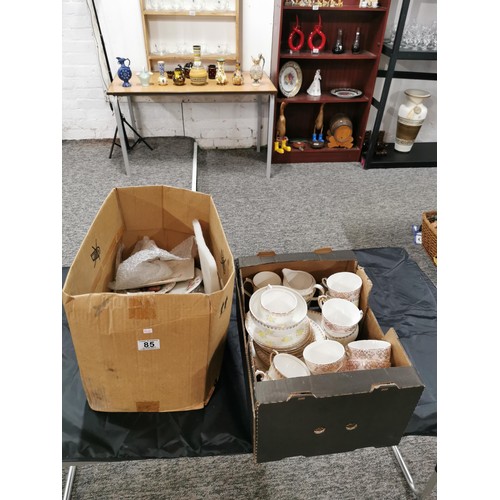 85 - 2 boxes containing a large quantity of part teas sets including a 17 piece Salisbury bone china part... 