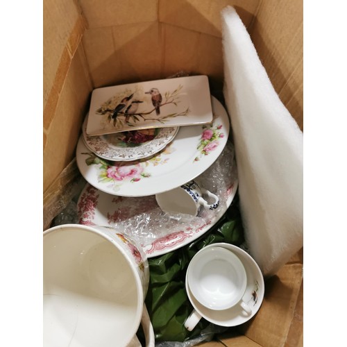 85 - 2 boxes containing a large quantity of part teas sets including a 17 piece Salisbury bone china part... 