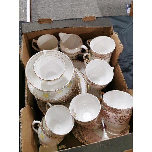 85 - 2 boxes containing a large quantity of part teas sets including a 17 piece Salisbury bone china part... 