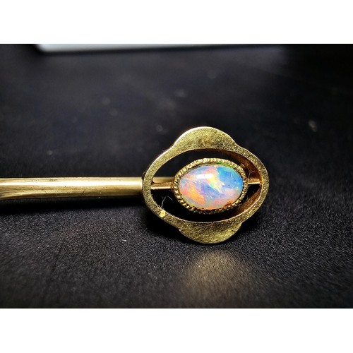 258 - 2x antique 15ct Yellow Gold Stick pins, 1x which is inset with a beautiful natural Opal stone presen... 