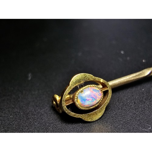 258 - 2x antique 15ct Yellow Gold Stick pins, 1x which is inset with a beautiful natural Opal stone presen... 