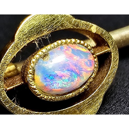 258 - 2x antique 15ct Yellow Gold Stick pins, 1x which is inset with a beautiful natural Opal stone presen... 