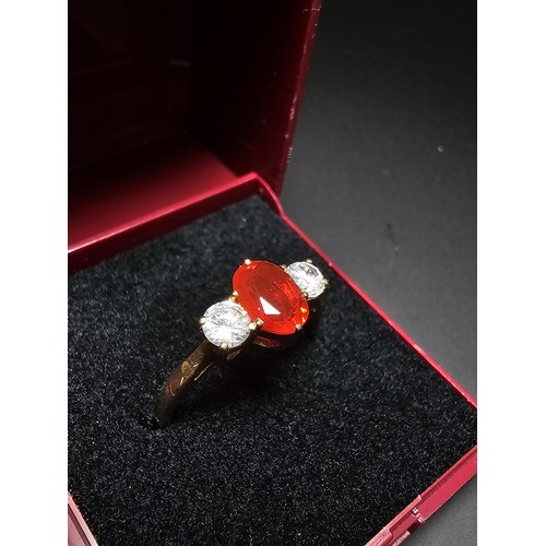 263 - Stunning Hallmarked 9ct Yellow Gold Dress Ring inset with a orange crystal CZ stone and 2x clear cry... 