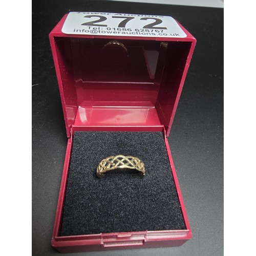 272 - Hallmarked 9ct Yellow Gold Ring with a pierced Celtic design. The ring has a weight of 1.02 grams - ... 