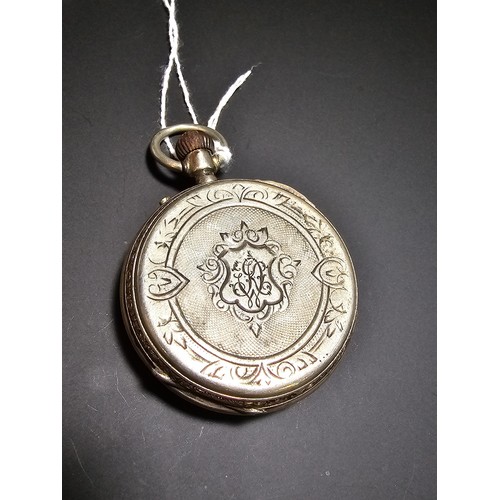 276 - Genuine WWII Era German Third Reich Fine Silver pocket watch. The case opens to reveal an engraved d... 