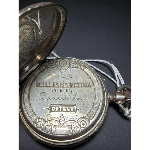 276 - Genuine WWII Era German Third Reich Fine Silver pocket watch. The case opens to reveal an engraved d... 